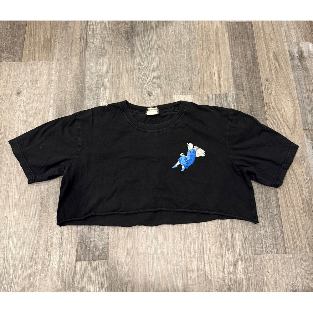 Ripndip Angel Smoking Graphic Crop Top Black Raw Hem Tee